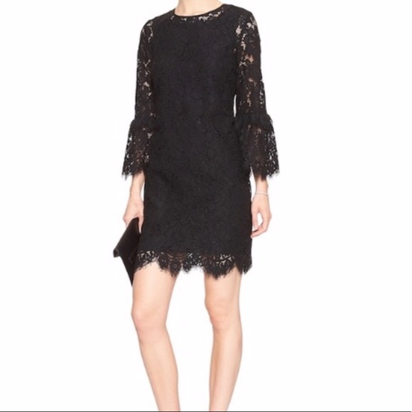 Banana Republic black lace bell sleeve dress - Picture 1 of 8